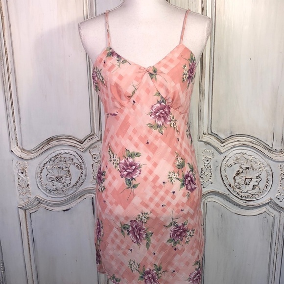 Body Chic Size Medium Spaghetti Strap Plaid and Floral Sheer Nighty Vintage - Picture 1 of 11